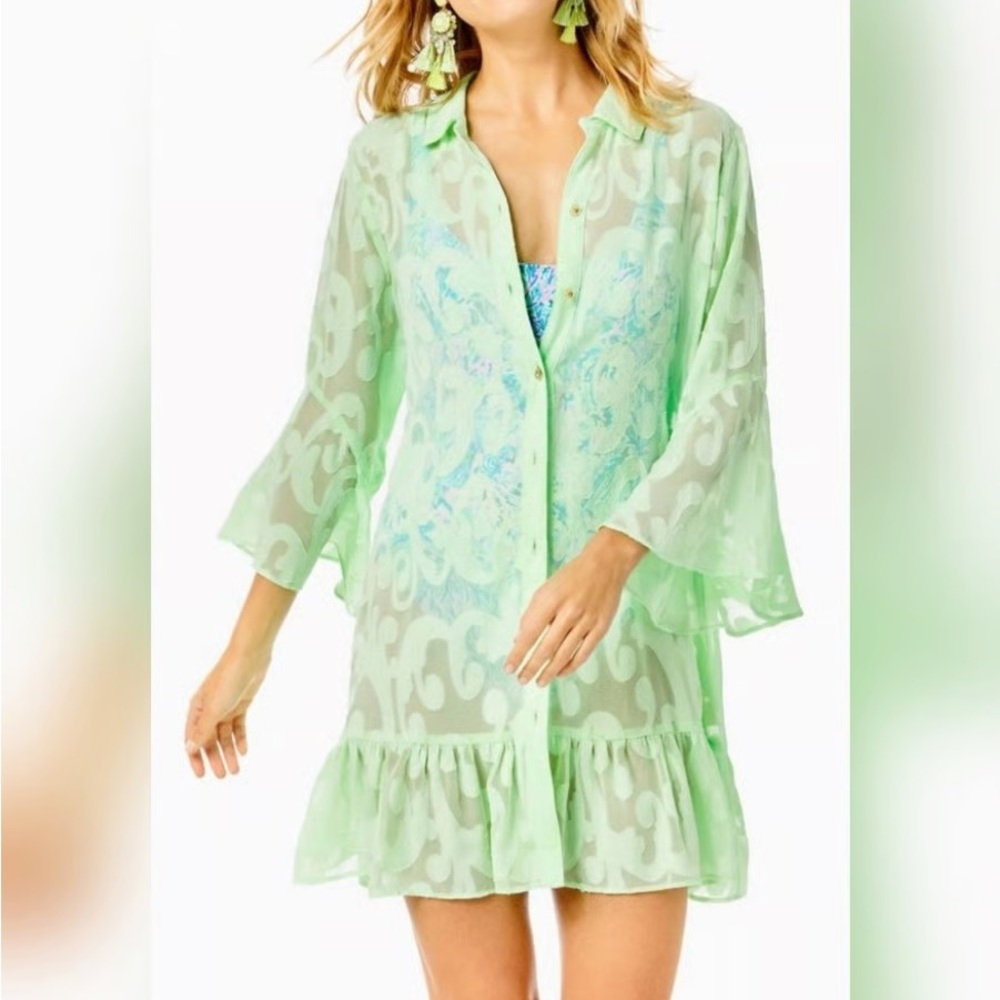 Lilly Pulitzer Sheer Mint Green Women’s Swim Cover-Up Dress Sz M